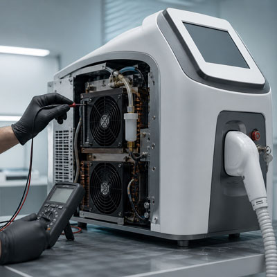 Aesthetic laser cooling system fault diagnosis