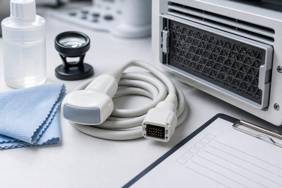 Ultrasound probe and connector maintenance check