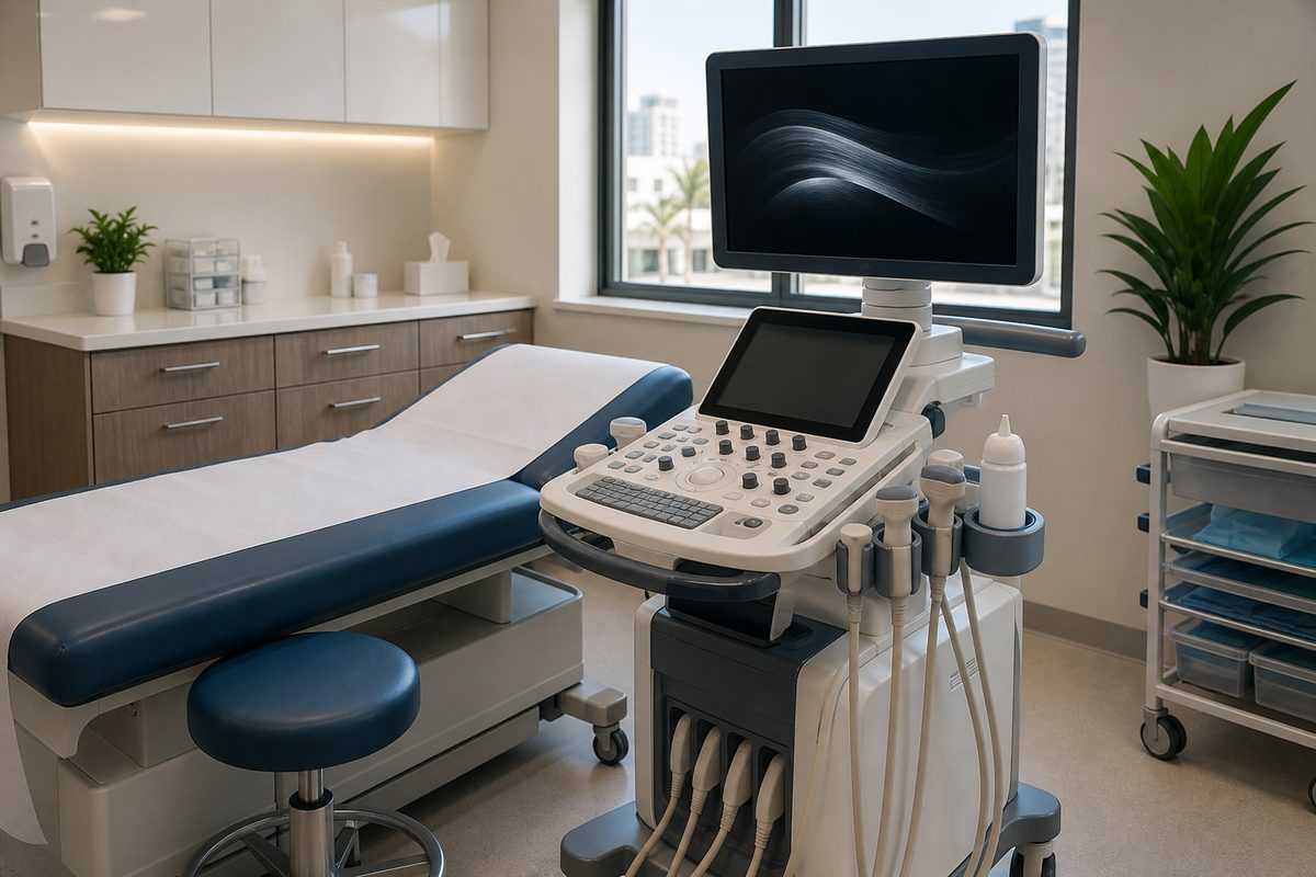 Well-maintained ultrasound machine in clinic room