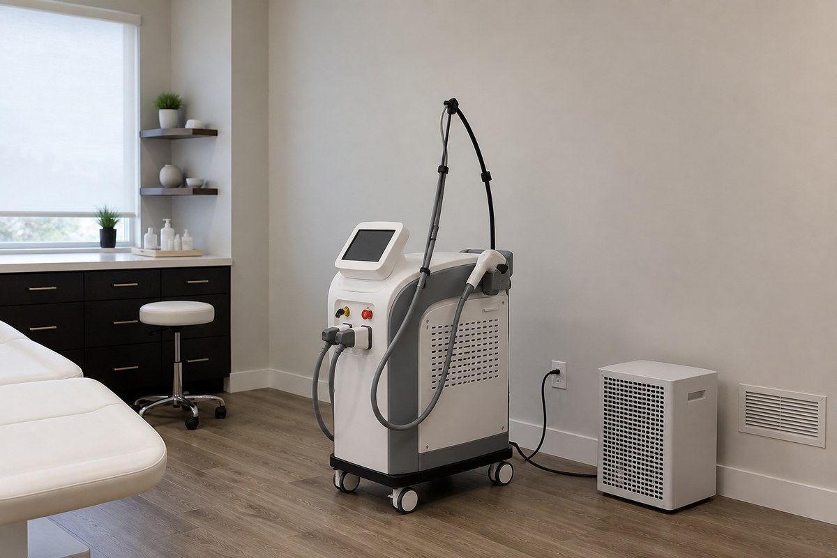 Aesthetic device airflow clearance in clinic room