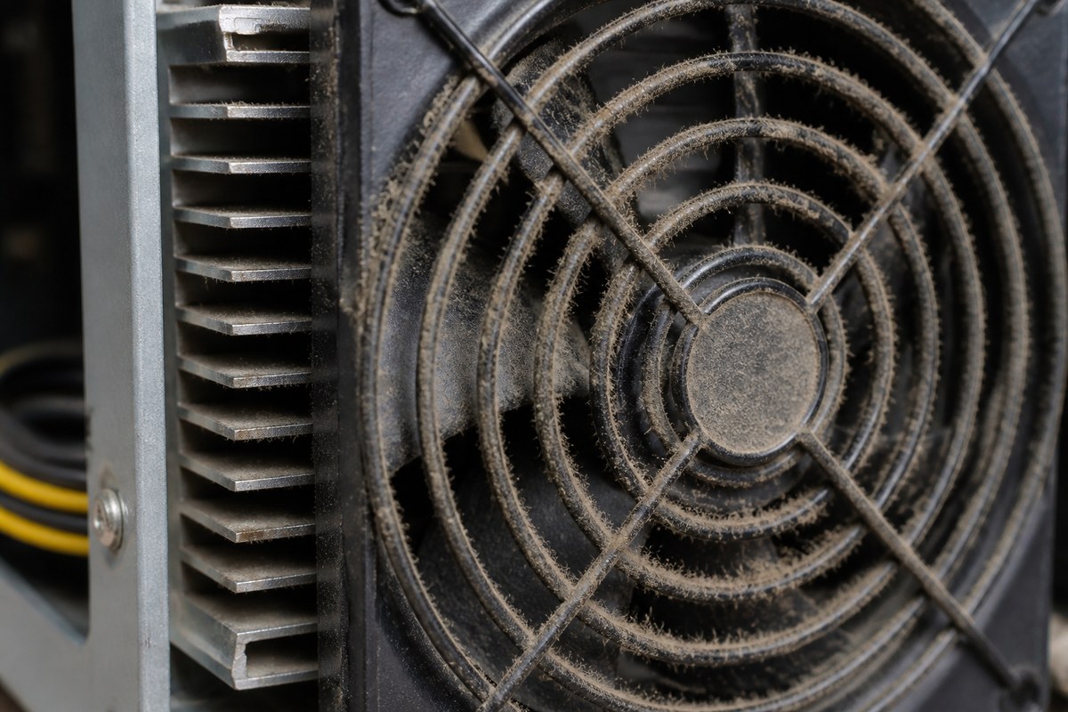 Dust buildup on ASIC miner fan