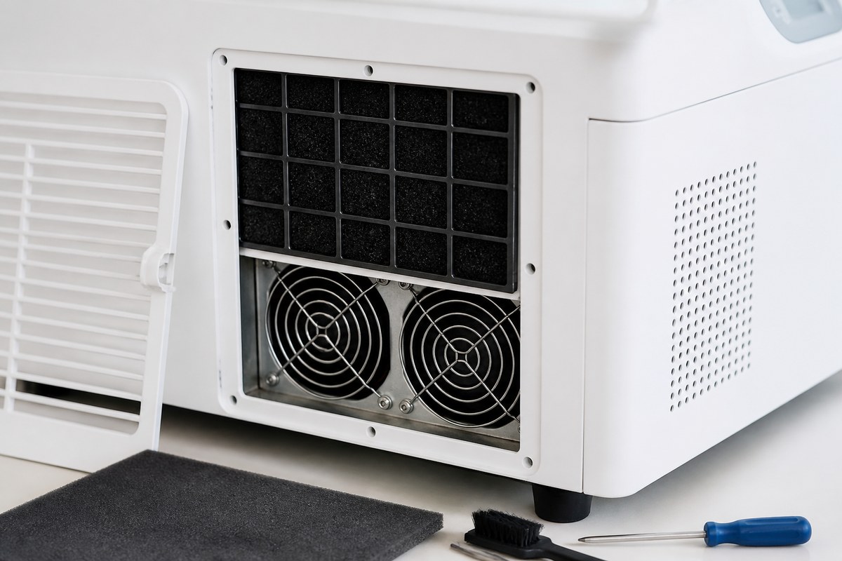 Laser device ventilation and filter maintenance check